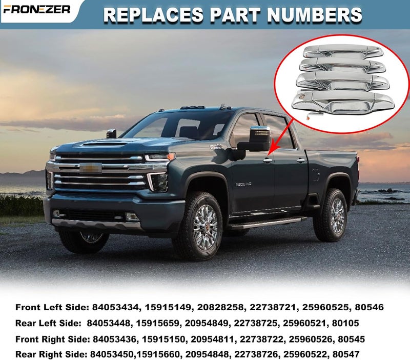 FRONEZER Exterior Door Handle, 4PCS Chrome Front Rear Driver Passenger Compatible with 2007-2014 Chevy Silverado Suburban Avalanche Tahoe, GMC Sierra Yukon Cadillac Escalade Replace 20828258 22738721 - Image 3